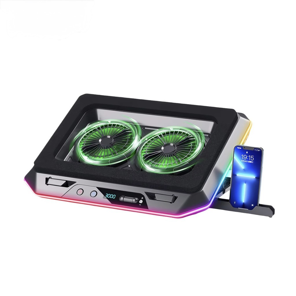 Suporte para Notebook com Cooler RGB 2 Ventoinhas Base Ajustável Hub 6 Portas DE