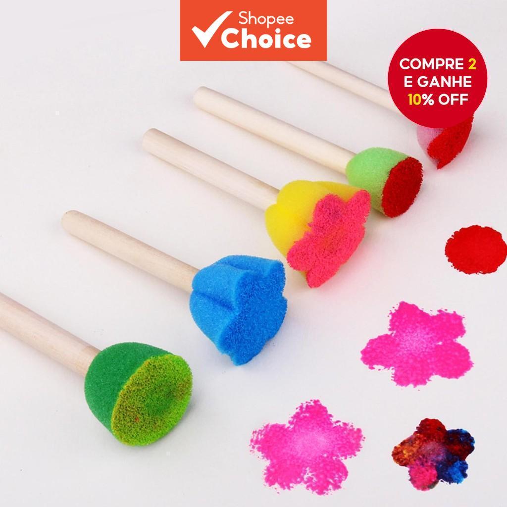 Conjunto De Pincéis De Esponja Redondos Flor Espuma 5/10/20 Pçs Cabo De Madeira DIY Artesanato Acrílico Aquarela Criança