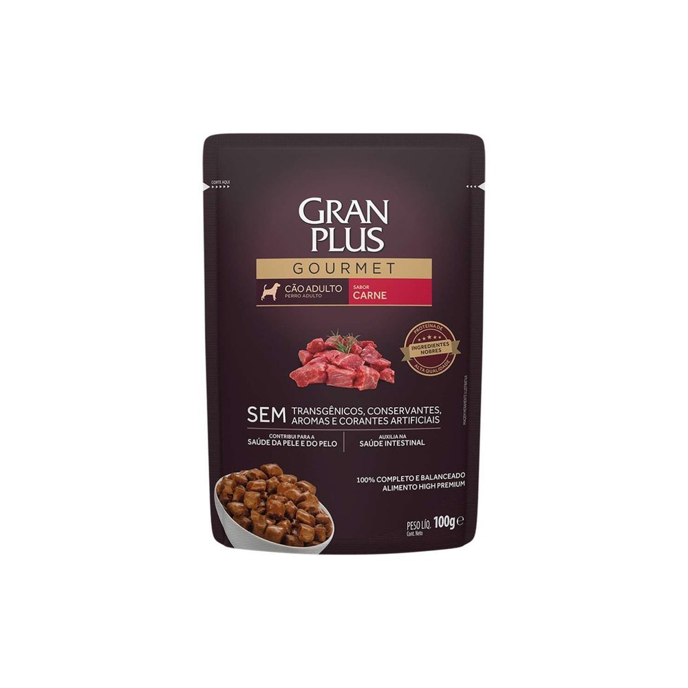 Ração Úmida GranPlus Sachê Gourmet Carne para Cães Adultos