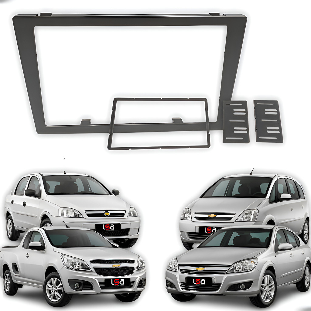 Moldura Painel Central 2Din 7" Chevrolet Corsa 2002-2011 Montana 2003-2011 Grafite ABS Injetado Instalação Fácil em Oferta na Shopee