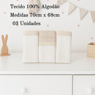 Kit Fralda Minasrey Loupiot Bordado Ramos Bege - 3 Peças em Oferta na Shopee