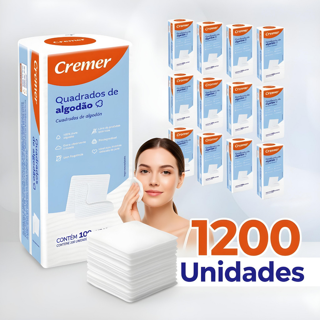 KIT C/ 1200 Unidades Algodão Quadrado Sem Perfume Cremer