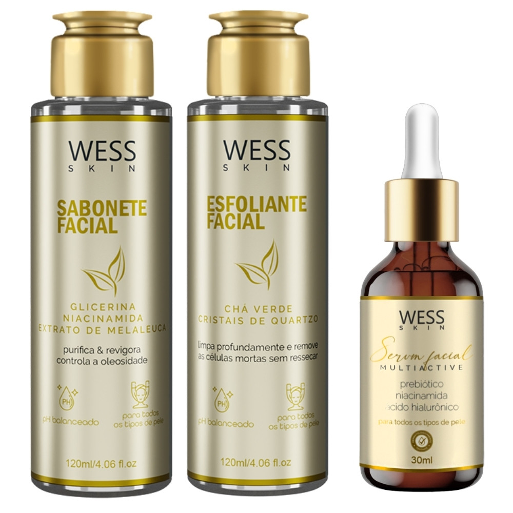 Wess Kit Skin Sabonete + Esfoliante + Serum Facial em Oferta na Shopee