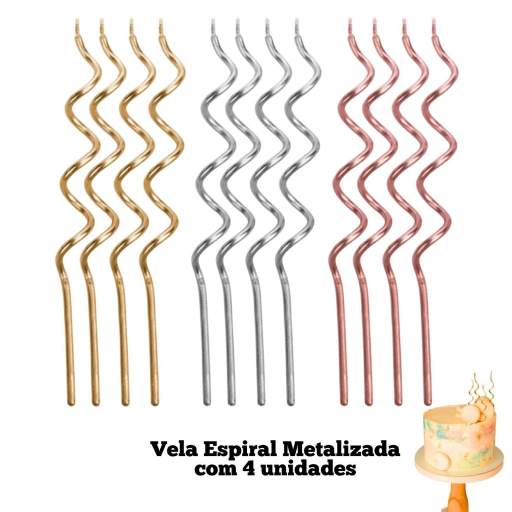 Vela Espiral Metalizada C/ 4 Unidades Para Festas Aniversário Bolo Diversas Cores em Oferta na Shopee