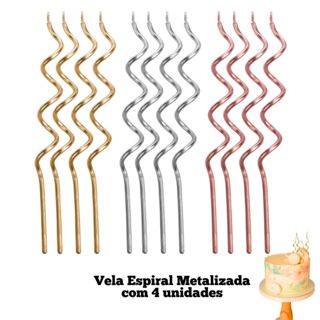 Vela Espiral Metalizada C/ 4 Unidades Para Festas Aniversário Bolo Diversas Cores em Oferta na Shopee