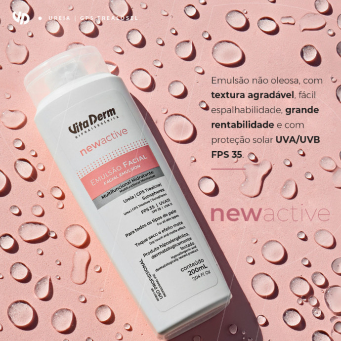 Detalhes do Hidratante Facial Vitaderm FPS 35 New Active 200ml • Oil Free • Vegano • Proteção UVA/UVB