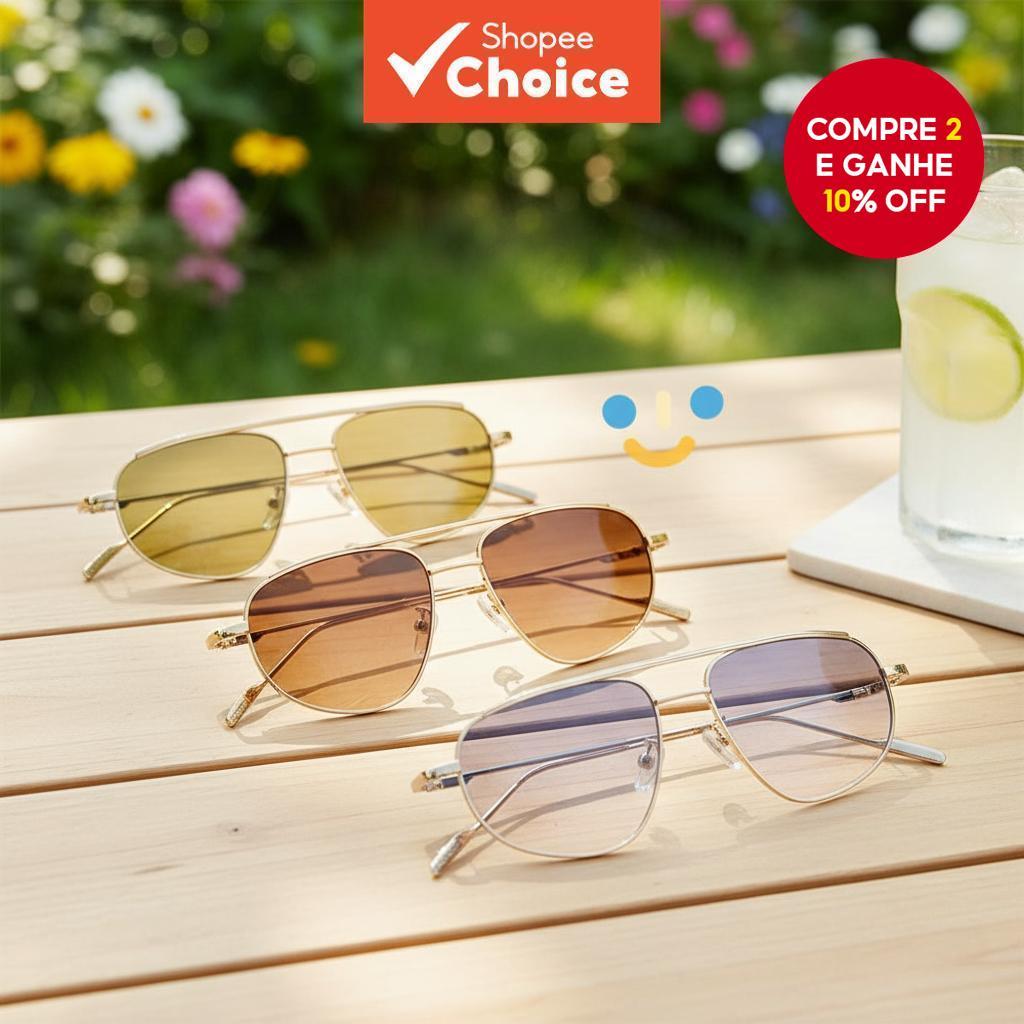  Óculos de sol retrô para senhoras - armação de metal com ponte dupla estilo Y2K com proteção UV em Oferta na Shopee