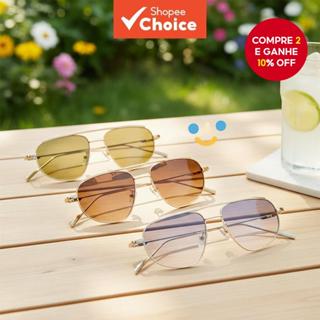  Óculos de sol retrô para senhoras - armação de metal com ponte dupla estilo Y2K com proteção UV em Oferta na Shopee