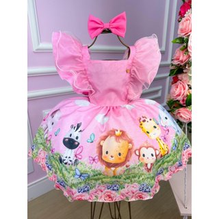 Vestido Temáticos Kids Safari Rosa Bebe Infantil Menina Aniversário Festa em Oferta na Shopee