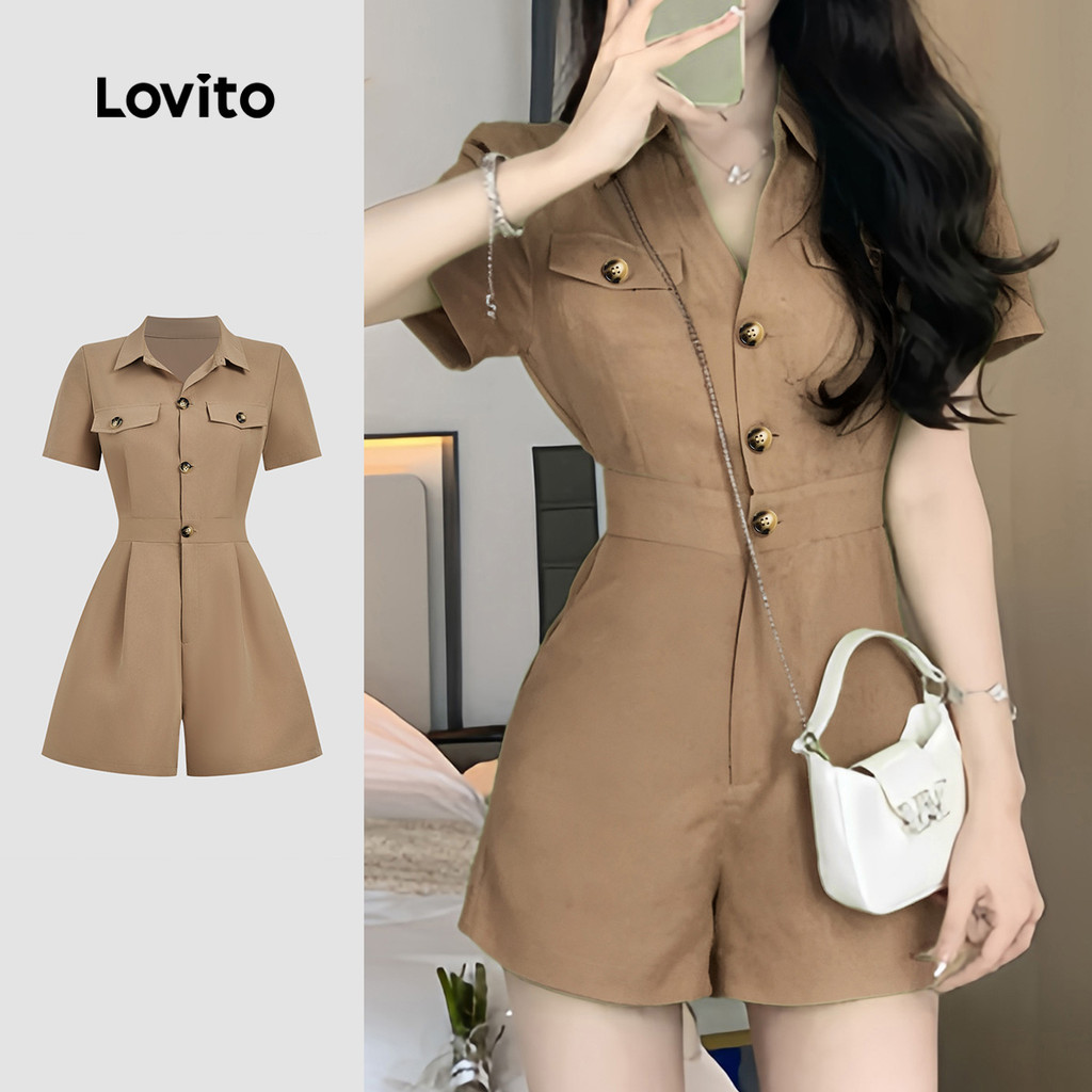 Lovito Macacão Elegante Clássico e Versátil para Mulheres Na Primavera/verão em cáqui L165ED225 em Oferta na Shopee