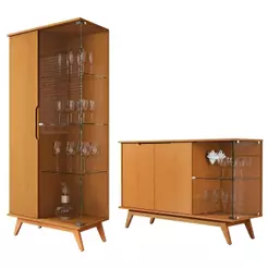 Conjunto Cristaleira e Aparador Buffet Tucumã com 3 Portas