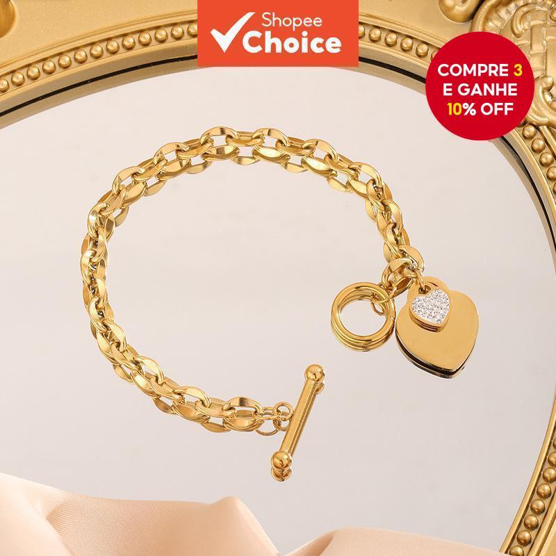 Coração Joias De Aço Inoxidável Pulseira Versátil Moderna Com Fecho OT Para Amantes Da Moda em Oferta na Shopee