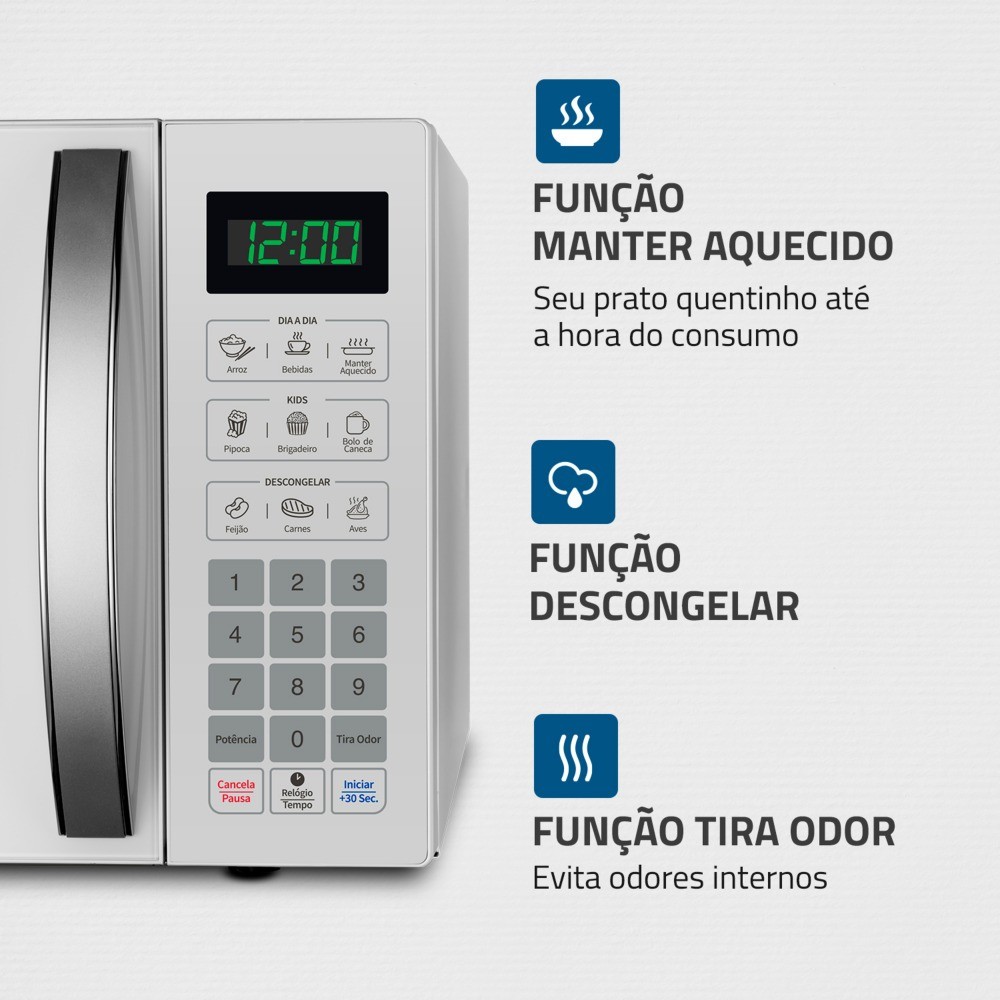 Detalhes do Micro-ondas 34 litros 1400W 10 níveis de potência - MO-02-34-W Mondial