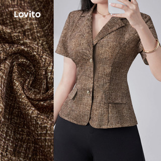 Lovito Blusa Elegante Botão Frontal Trabalho Clássica E Versátil Primavera/Verão Marrom Para Mulheres L150ED591 em Oferta na Shopee