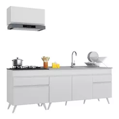 Armário De Cozinha Compacta 220cm Veneza Multimóveis V2074 Branco Branco