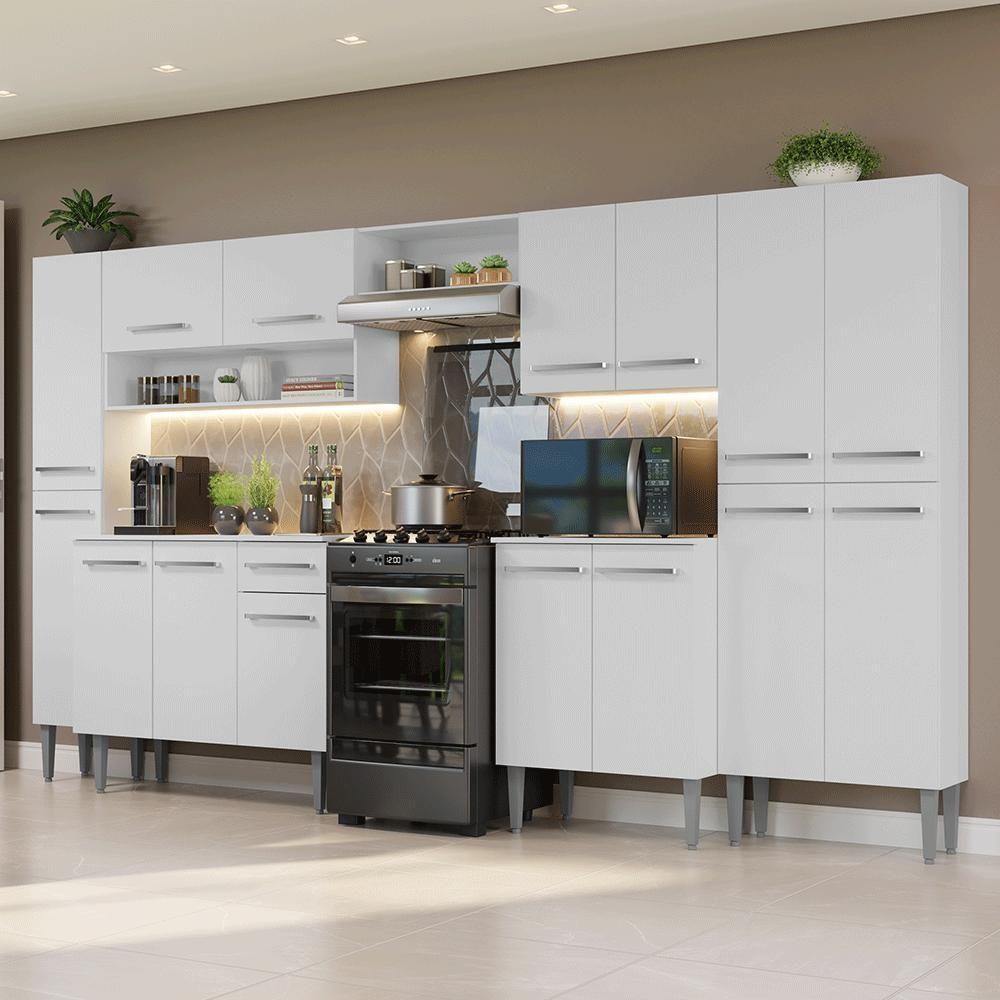 Armário De Cozinha Completa 325cm Branco Emilly Madesa 02 Branco