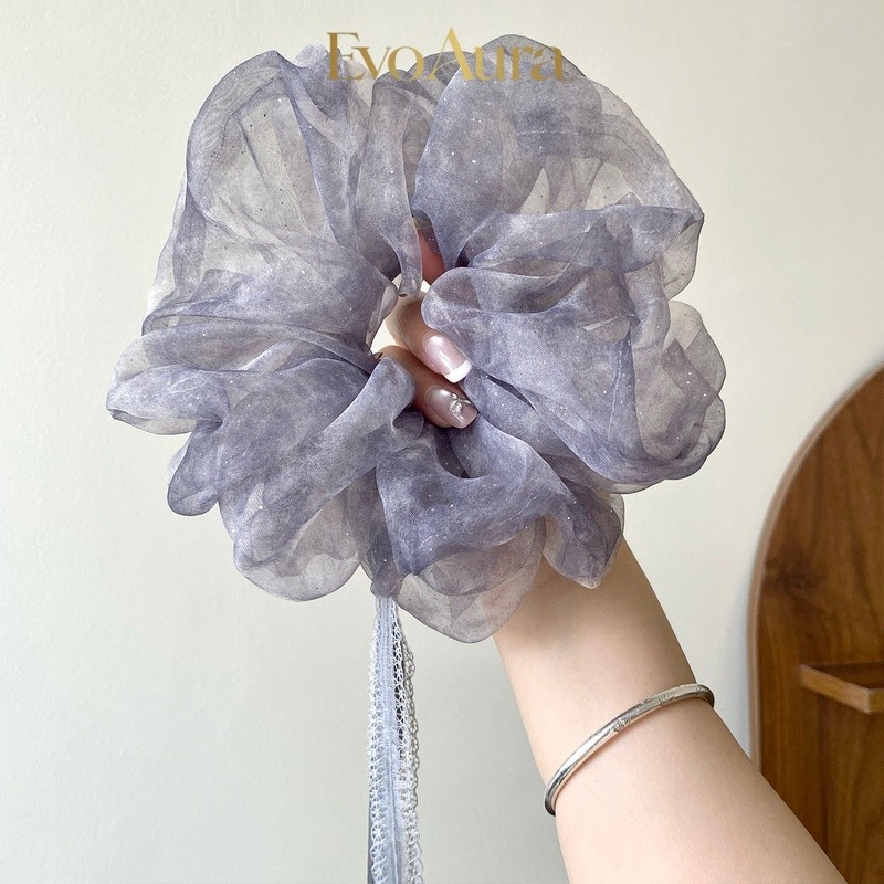Estilo coreano cinza roxo mancha cordão laço de cabelo alta elasticidade cabeça flor atmosfera laço de cabelo cocar