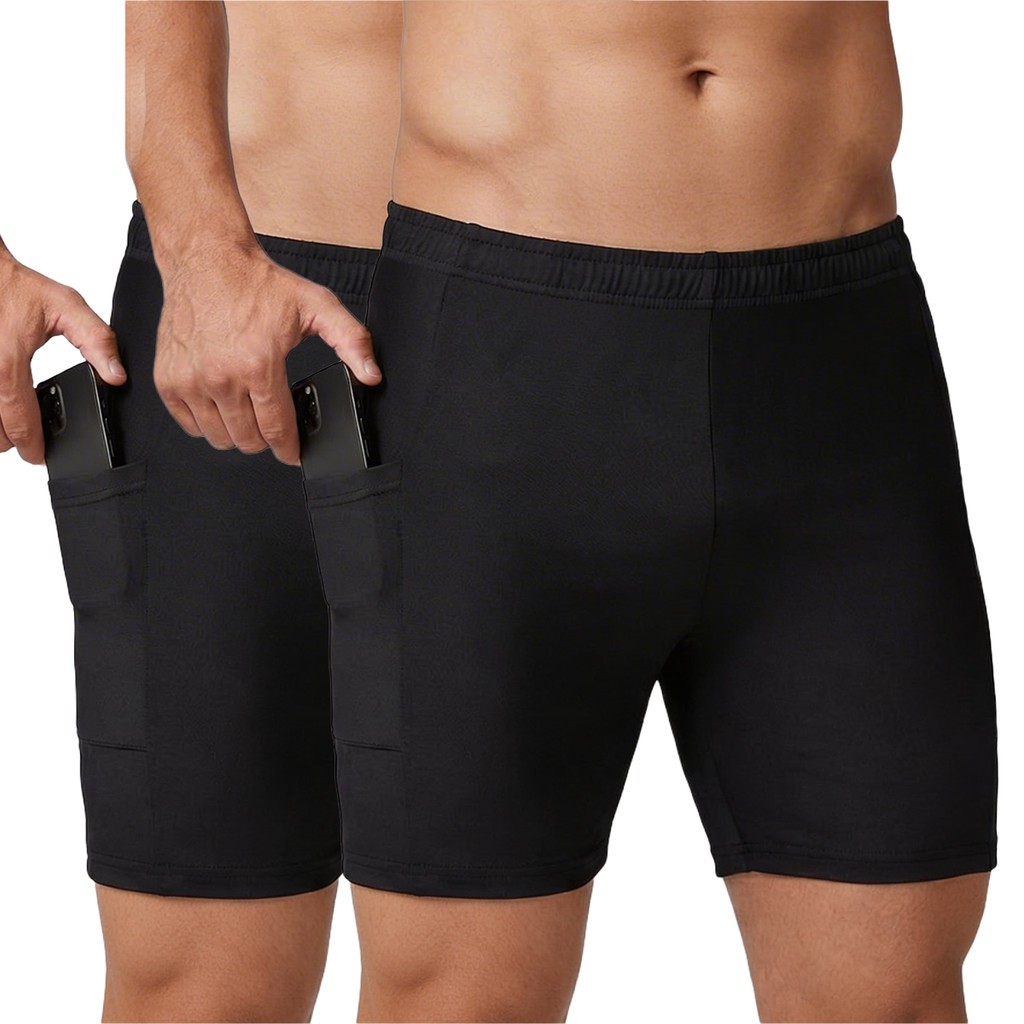Kit 2 Bermuda Compressão Masculina Segunda Pele Térmica Academia Musculação Corrida Treino Fitness com Bolso Celular