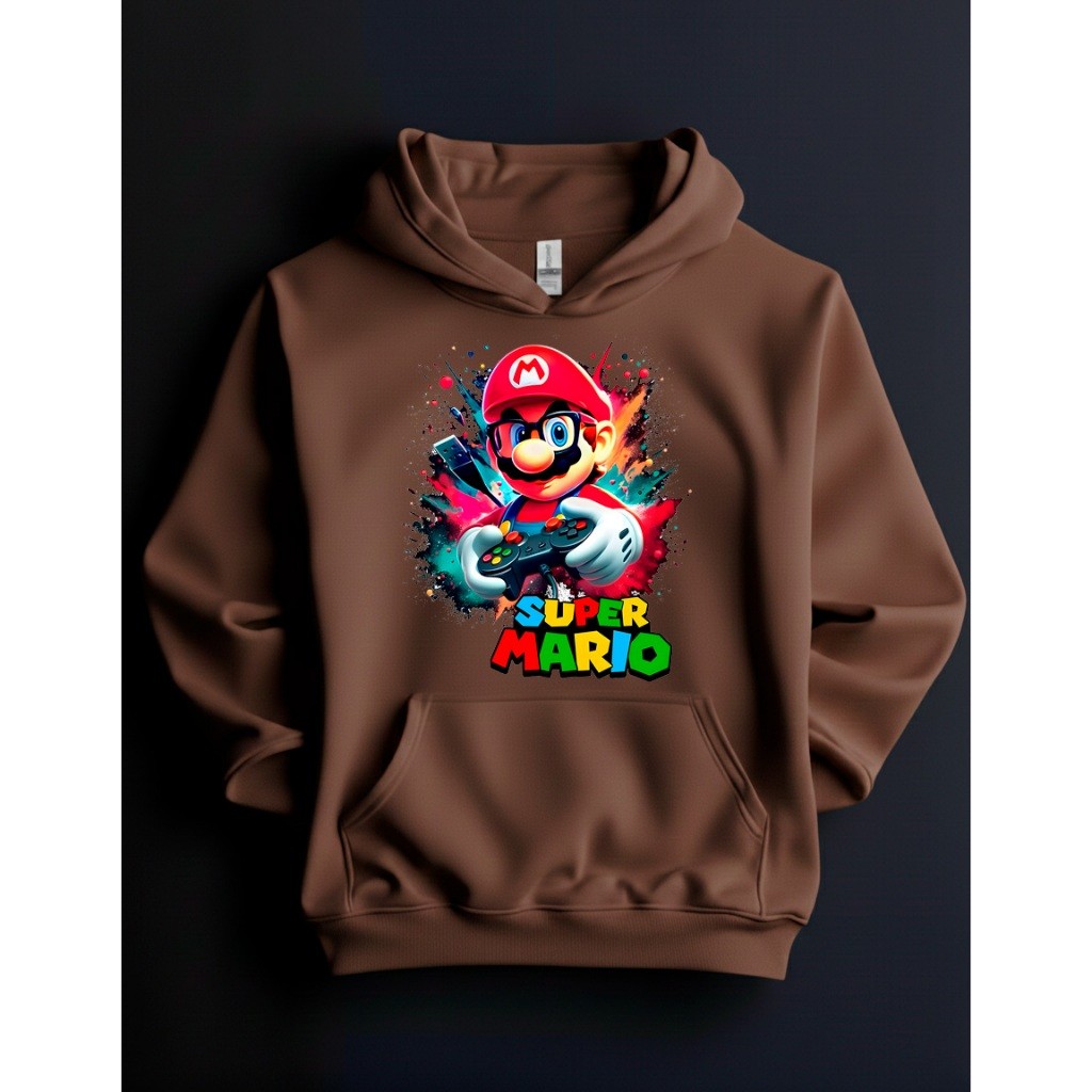 Moletom Infantil Super Mario Estampado Canguru Super Macio Confortável Quentinho Inverno Tamanhos 6 ao 16 | BPW