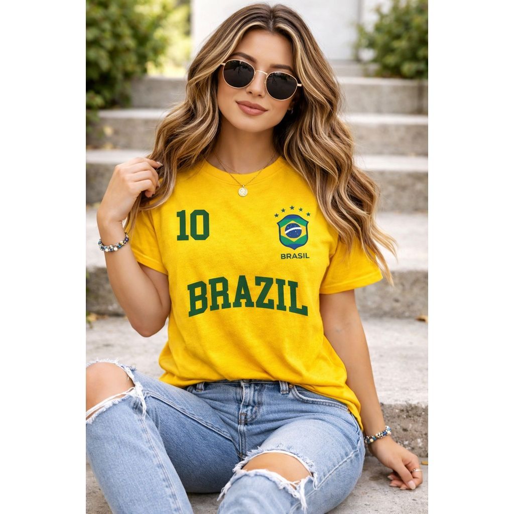 Camiseta Copa Brasil Tropical Seleção da Feminina do Mundo Verão Algodão Envio Imediato