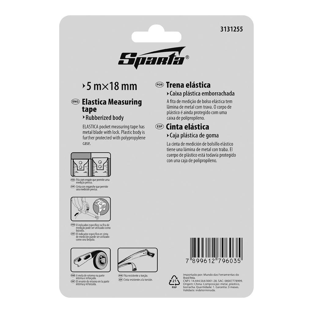 Trena Curta Elástica Sparta 5m X 18mm Estojo Emborrachado — imagem 2 de 2