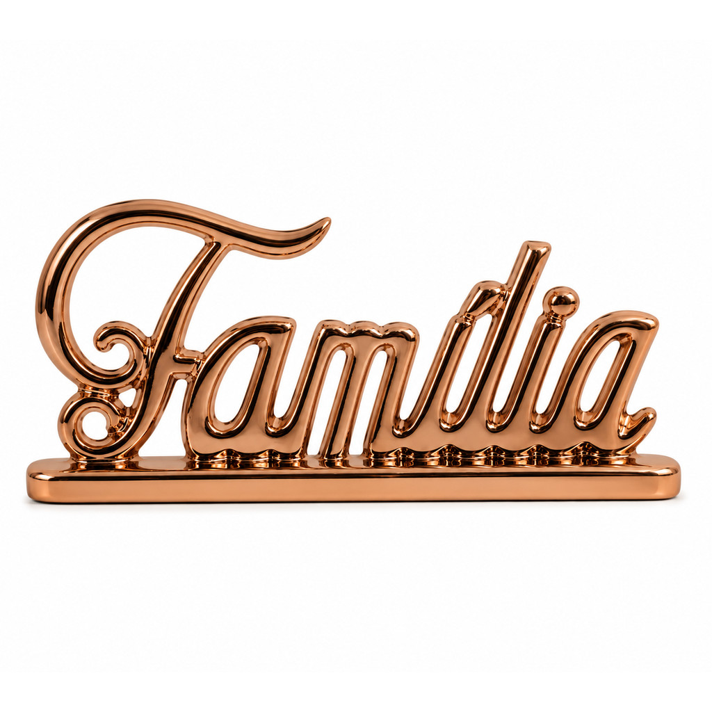 Escultura Decorativa Família Bronze Espelhado 27cm em Cerâmica
