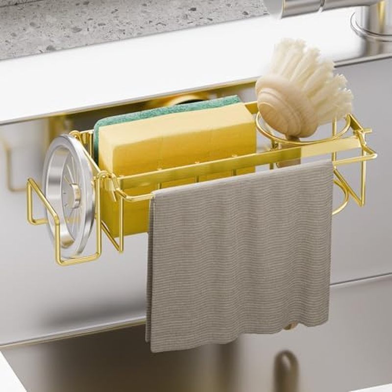 Strong Suction Cup, 4-in-1 Rustproof Sink Organizer - Sink Caddy Holds Sponges, Brushes, Stoppers &amp; Scrapers -Black
