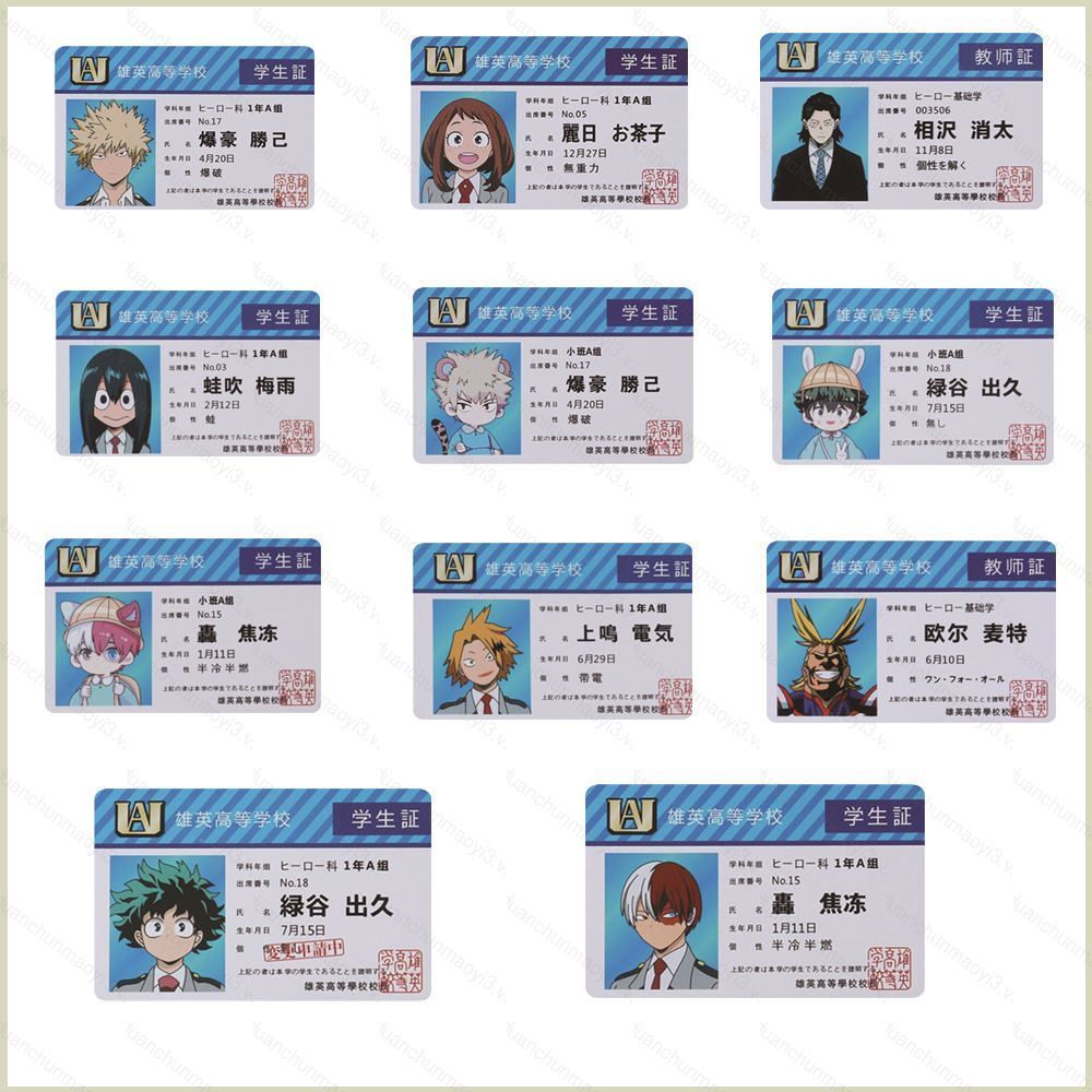 DC3 Meu Herói Academia Cartões Shonen PVC Anime Izuku Pode Katsuki Shoto Cartão De Nome Do Estudante De