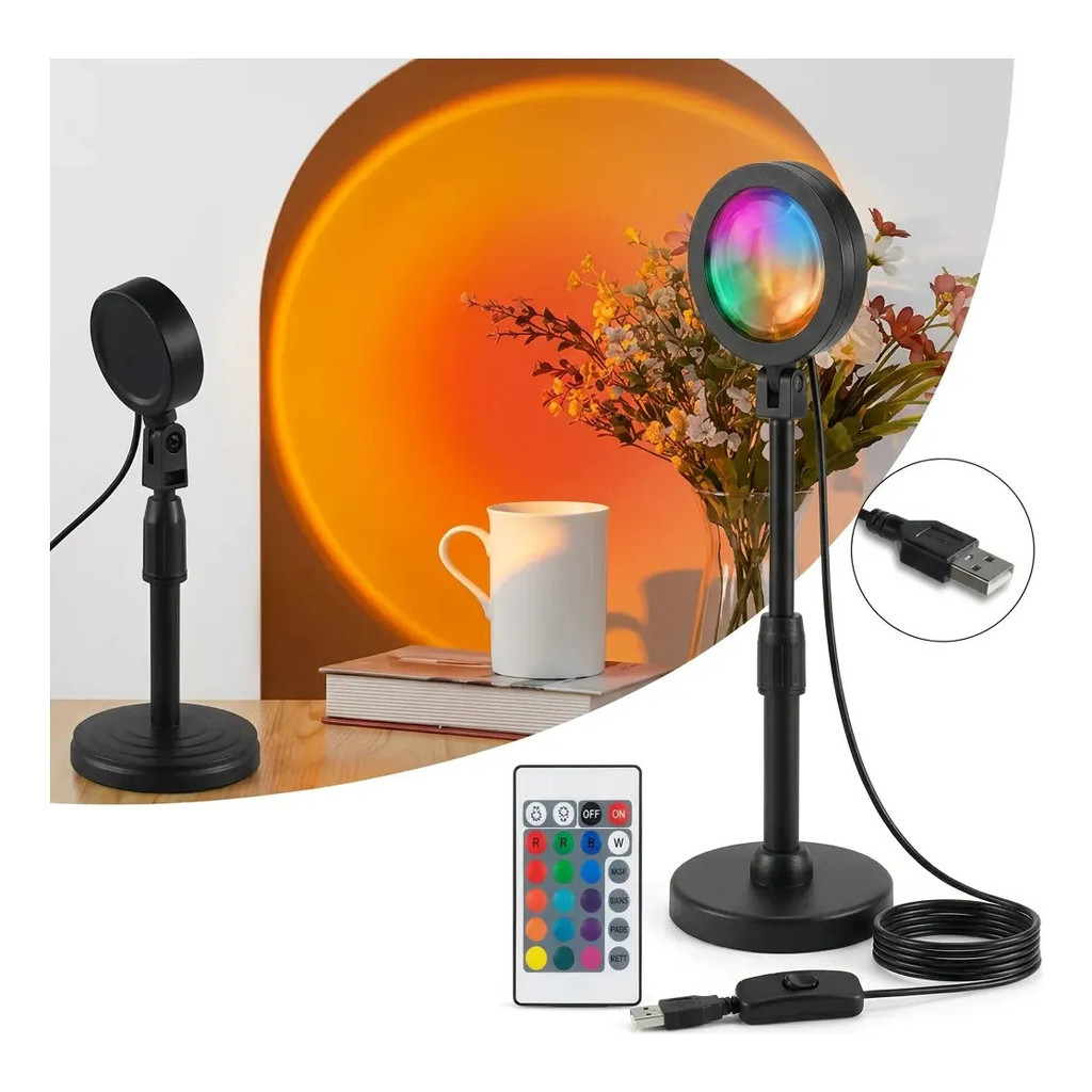 Luminária De Mesa Sunset Rgb Led Com Tripé Por Do Sol Bivolt - MGC