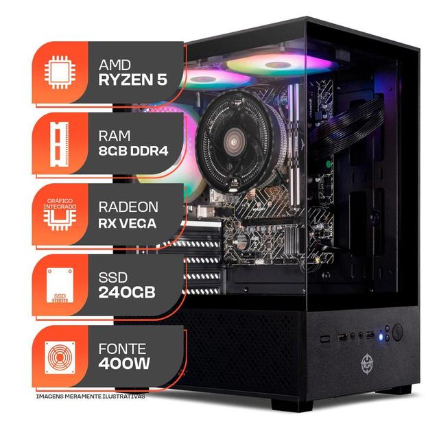 PC Gamer Forge, AMD Ryzen 5 3400G, 8GB DDR4, SSD 240GB, 400W 80 Plus