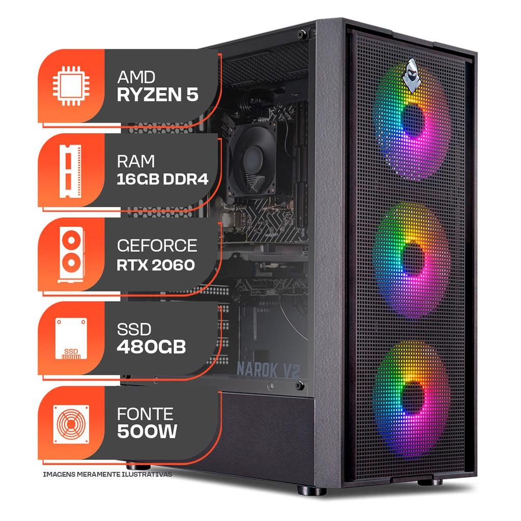 PC Gamer Spectrum, AMD Ryzen 5 5500, RTX 2060 6GB, 16GB DDR4, SSD 480GB, 500W 80 Plus
