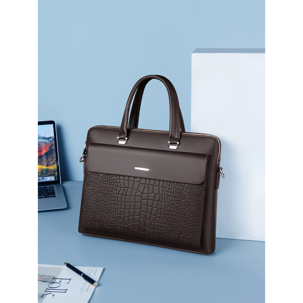 Moldar bolsa masculina de camada dupla Horizontal quadrado maleta de negócios arquivo A4 saco de negócios padrão de croc