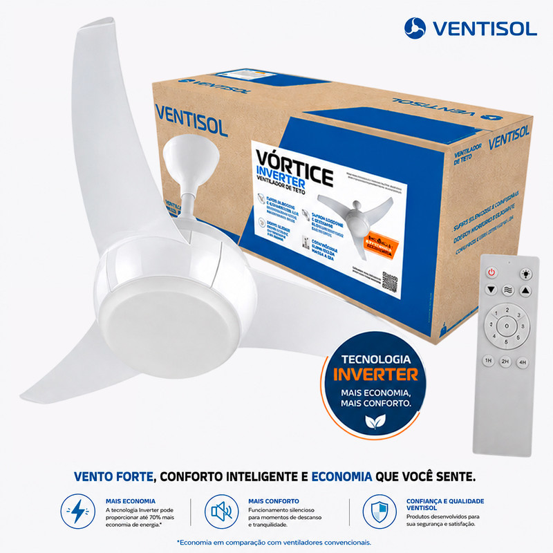 Ventilador de Teto LED Com Controle Venilador Ventisol Ventilador de Teto Forte Silencioso Bivolt