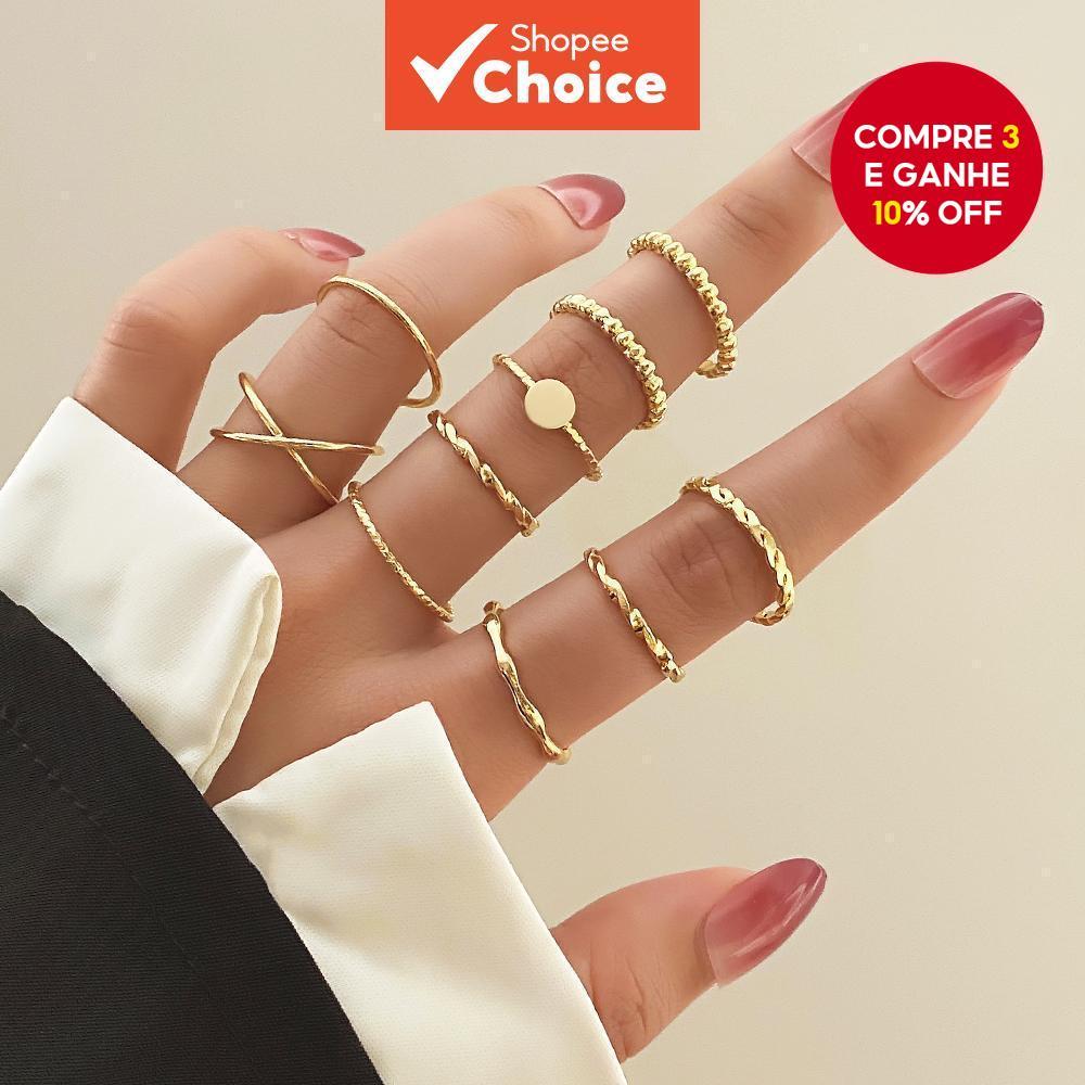 Conjunto De Anel Cruzado Torcido 10 Peças Joias De Casal Presente De Declaração De Moda