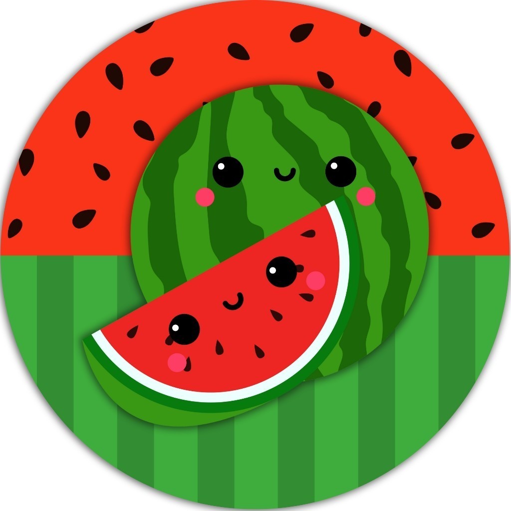 Capa Painel Melancia Fofa 150x150 Redondo Tecido Sublimado Festa Infantil Tema Fruta Vermelho e Verde Decoraçã