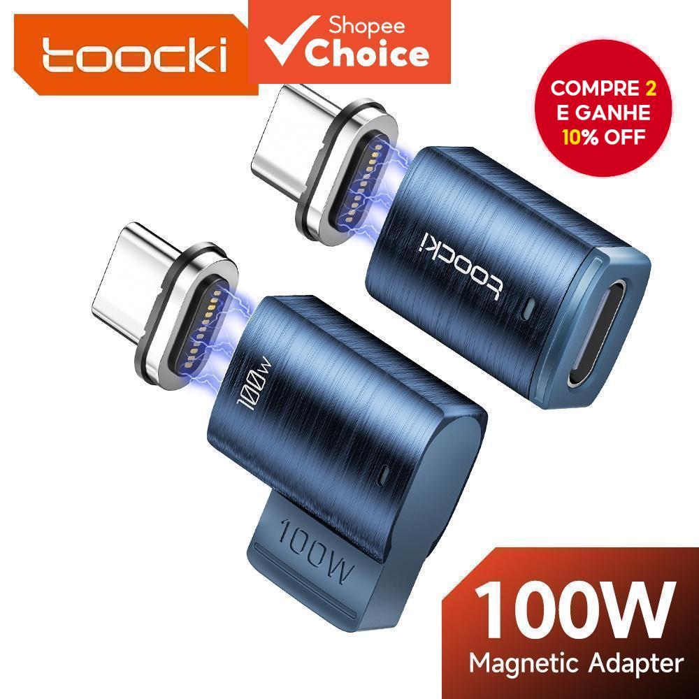 Adaptador OTG Magnético Toocki 100W Tipo C para Tipo C, Conversor USB-C com Carregamento Rápido.