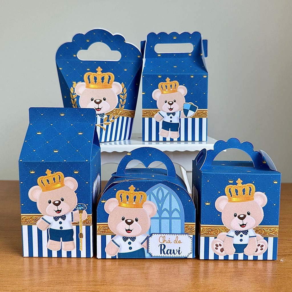 Kit Festa URSINHO PRINCIPE Caixinhas Personalizadas - Chá de Bebê e Fralda Lembrancinhas Pegue Monte