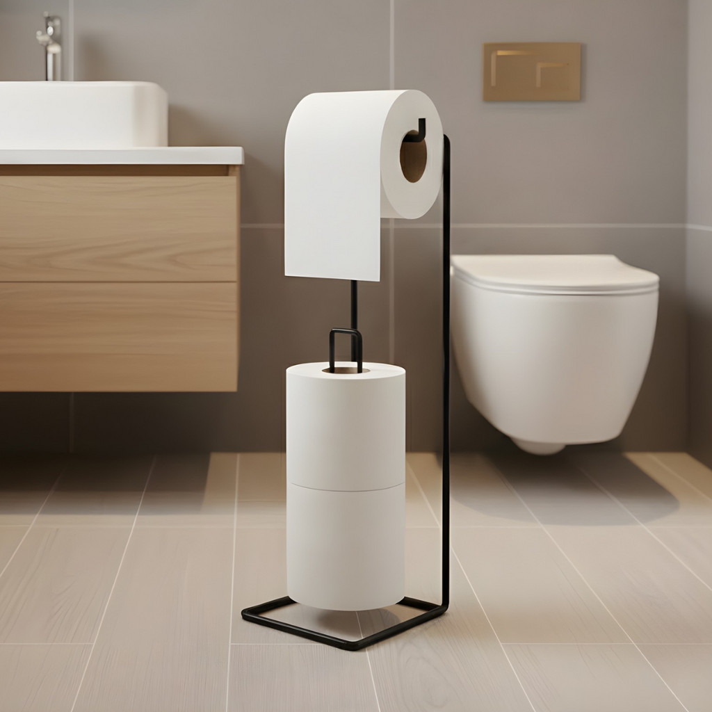 Porta Papel Higiênico 3 Rolos Chão Suporte Banheiro Aramado Ferro Preto Organizador em Oferta na Shopee