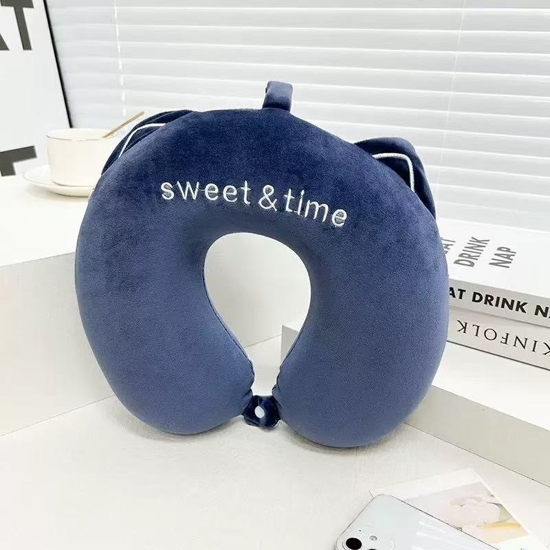 Almofada de pescoço de espuma viscoelástica portátil em forma de U para viagem