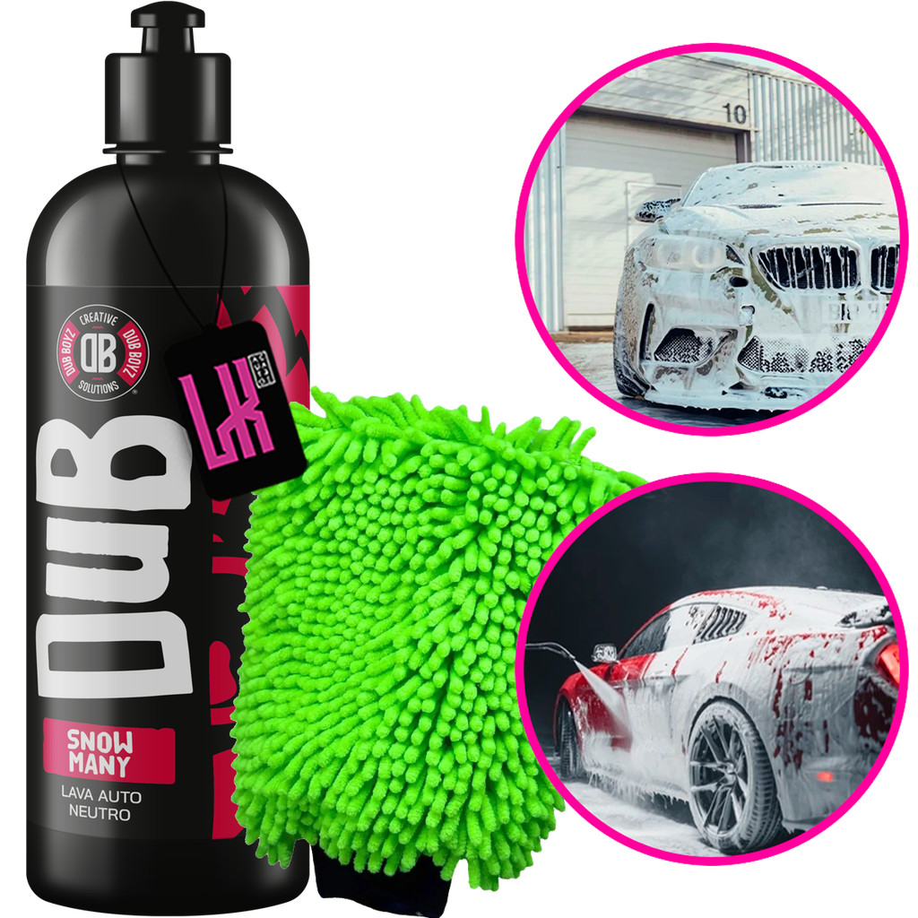 Kit Lava Carro Moto Iniciante Snow Many Dub Boyz Shampoo Automotivo Neutro Luva Microfibra Esfrega