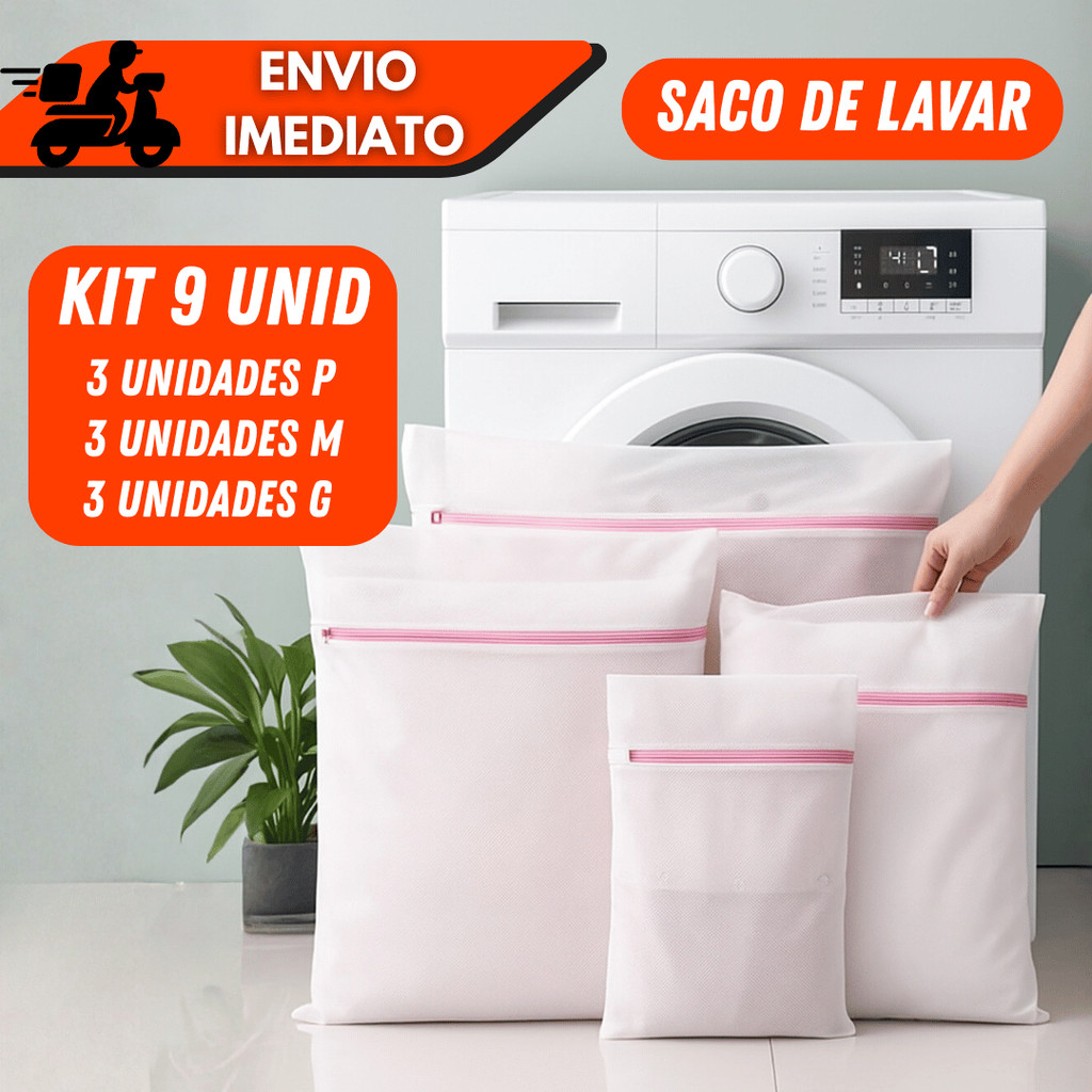 Kit 3/9 Sacos Lavar Roupa (3P 3M 3G) Delicada Intima Protetor Roupa Lavadora Máquina Zíper Durável Meias Lingerie