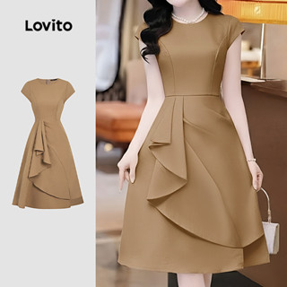 Lovito Vestido Elegante De Festa Casamento Plissado E Assimétrico Cor Cáqui Para Primavera/verão Para Mulheres L164ED208 em Oferta na Shopee