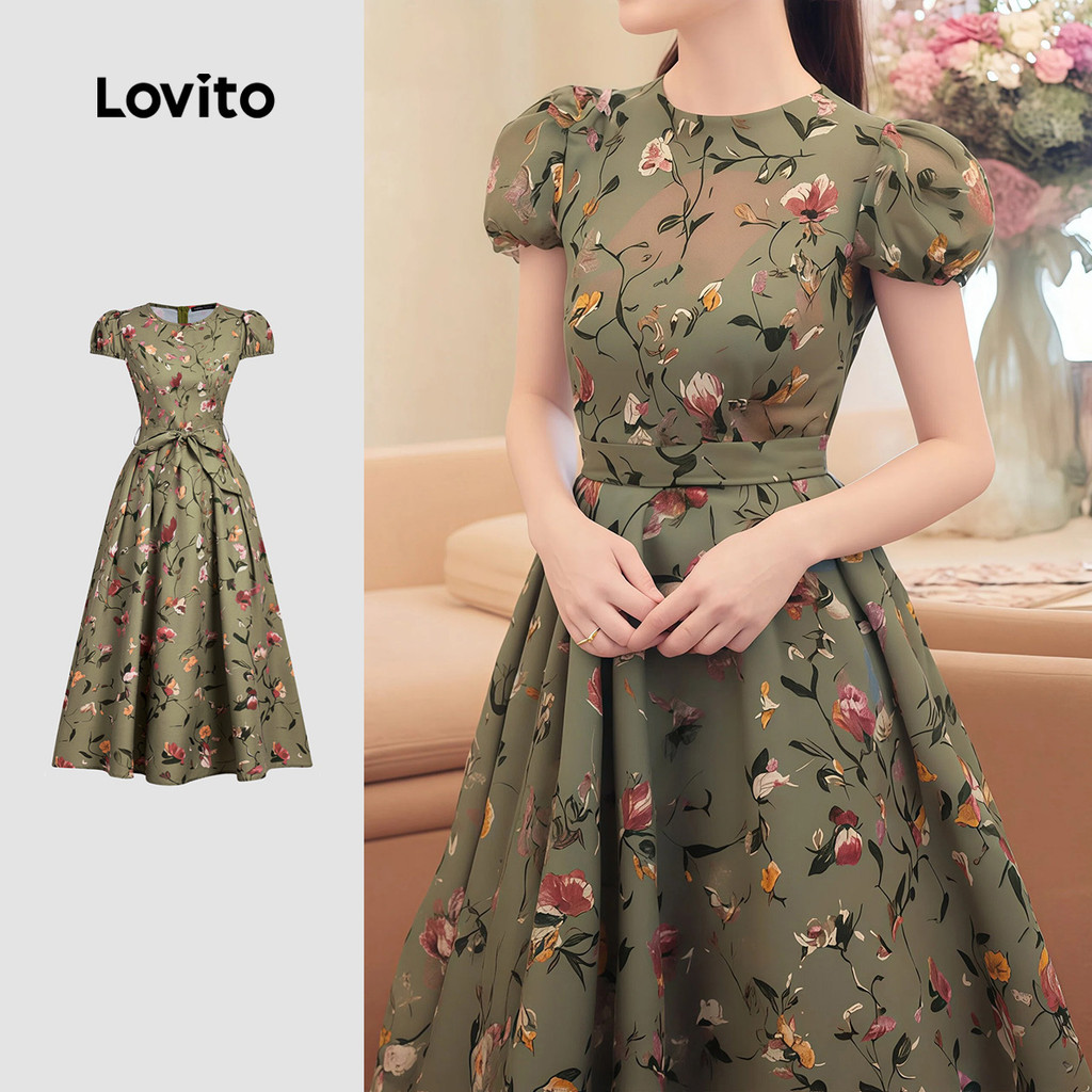 Lovito Vestido Casual com Zíper Primavera/verão Vestido Verde para Mulheres L164LD137 em Oferta na Shopee