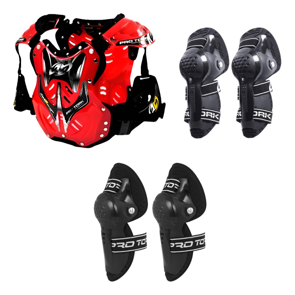 Kit Colete Joelheira Cotoveleira Articulada Motocross Enduro Proteção