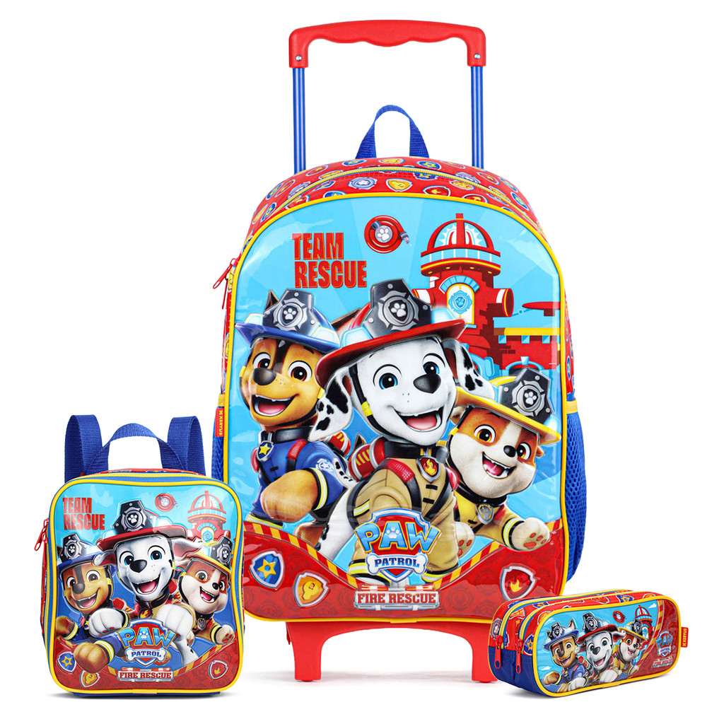 Kit Escolar Patrulha Canina: Mochila de Rodinha, Lancheira e Estojo