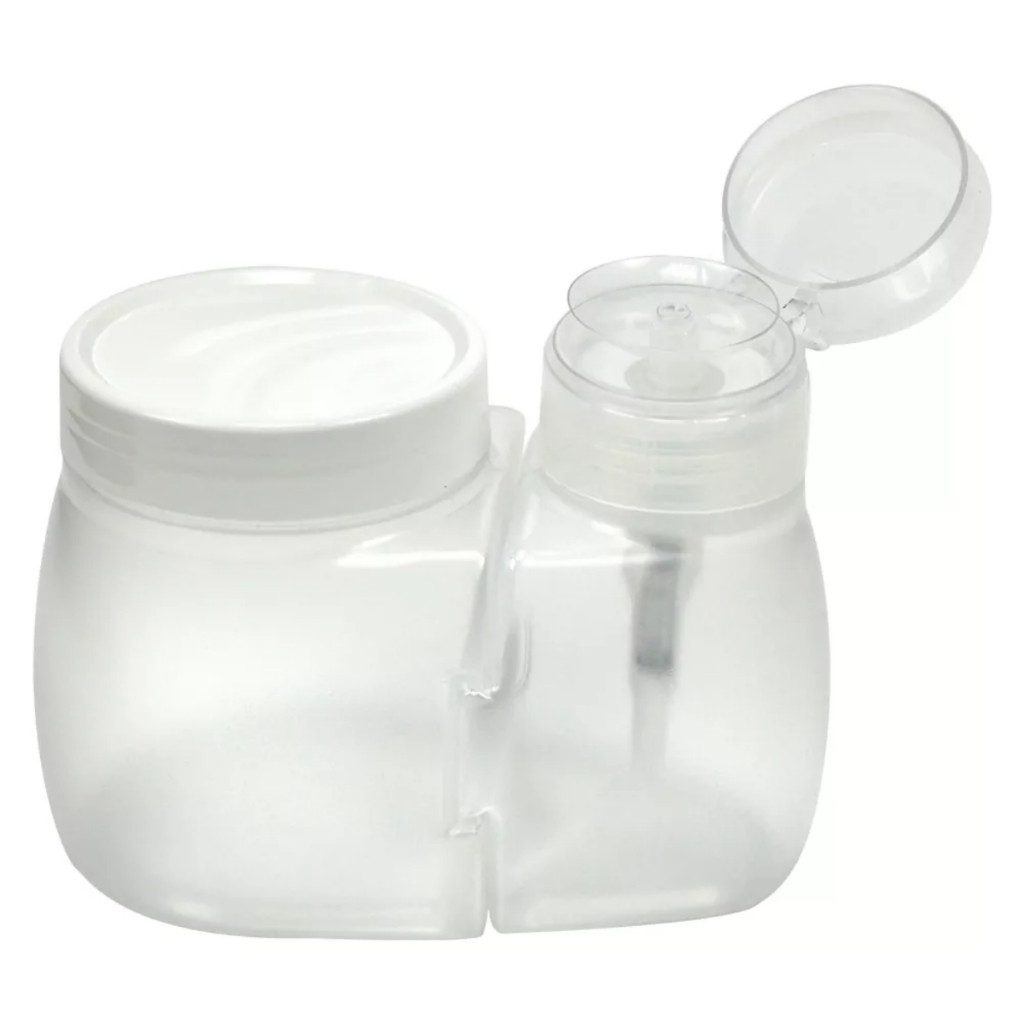 DOSADOR DE ACETONA REMOVEDOR DE ESMALTE COM PORTA ALGODÃO TRANSPARENTE TAMPA PRESSIONÁVEL VÁLVULA