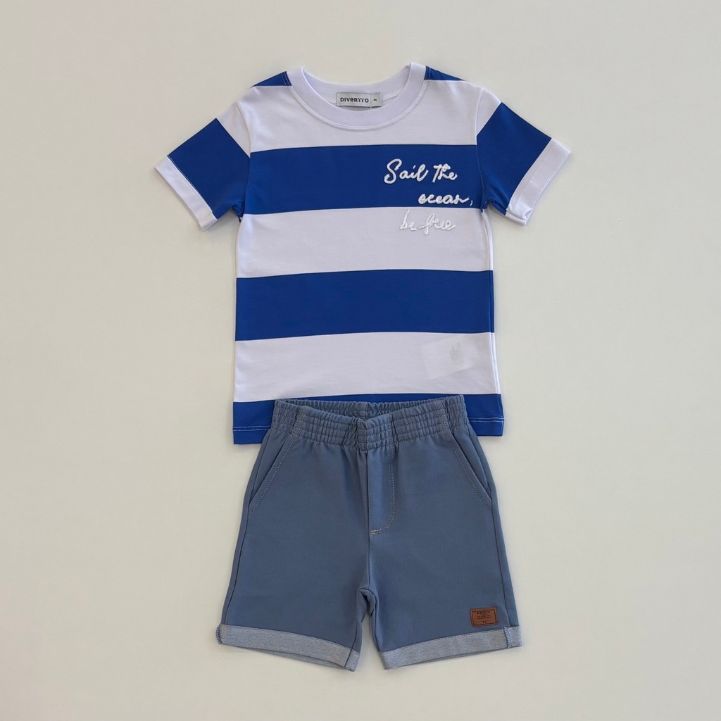 Conjunto Infantil Menino Divertto Camiseta Listrada e Bermuda Moletom Verão Moda Kids 27146