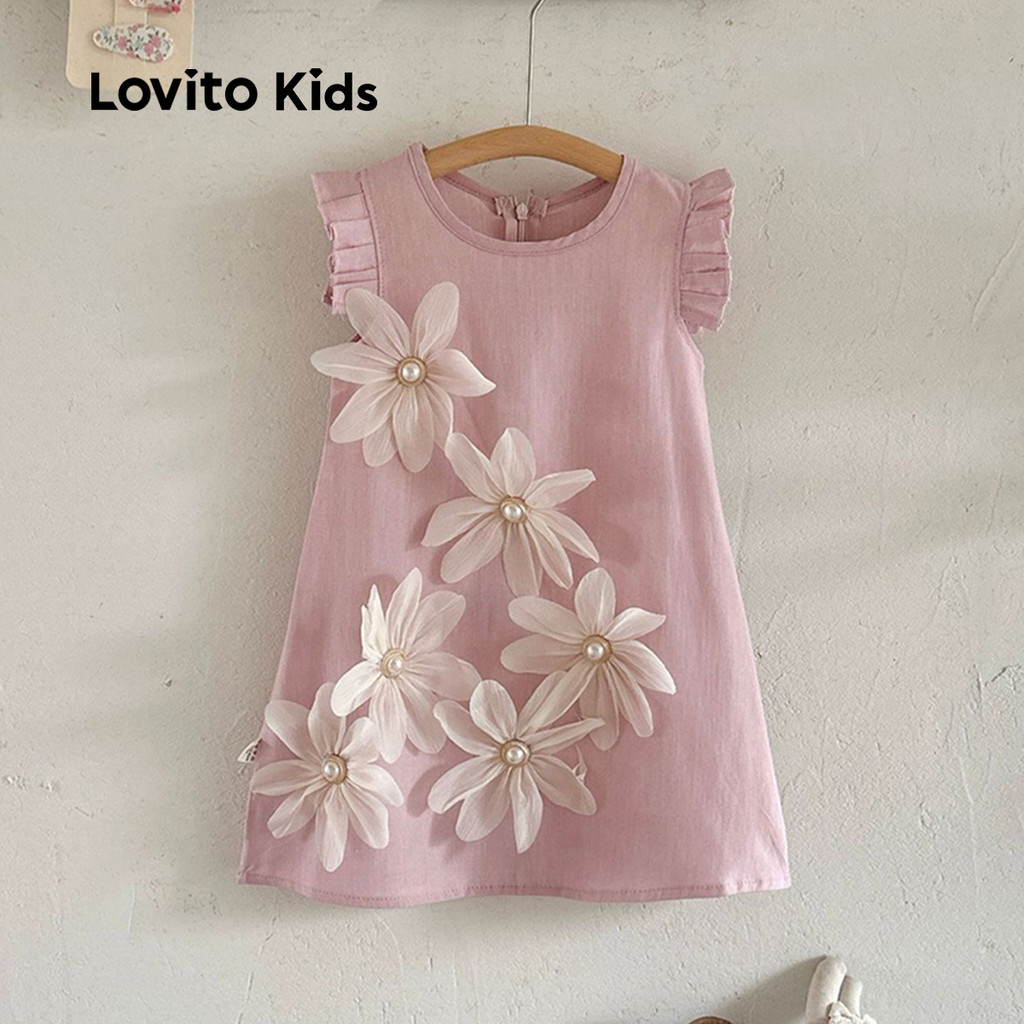 Lovito Kids Vestido Casual com Apliques Zíper Primavera/verão Vestido Rosa para Menina LNL128008