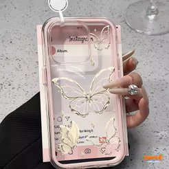 Capa Para iPhone 13 11 17 16 15 14 12 Pro Max Plus Borboletas Douradas Brancas À Prova De Choque 2 Em 1 Transparente XIN
