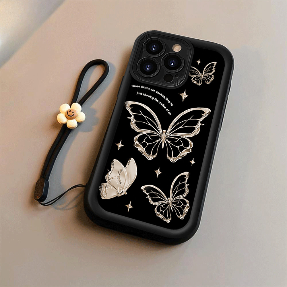 Capa Para Samsung A17 A07 A56 A36 A55 A54 A16 A15 A14 A34 A35 A32 Borboleta de ouro preto De Capinha Caso